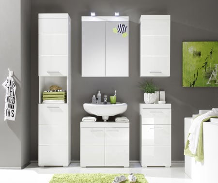 Amanda Vanity Cabinet In White With High Gloss Fronts And 2 Doors