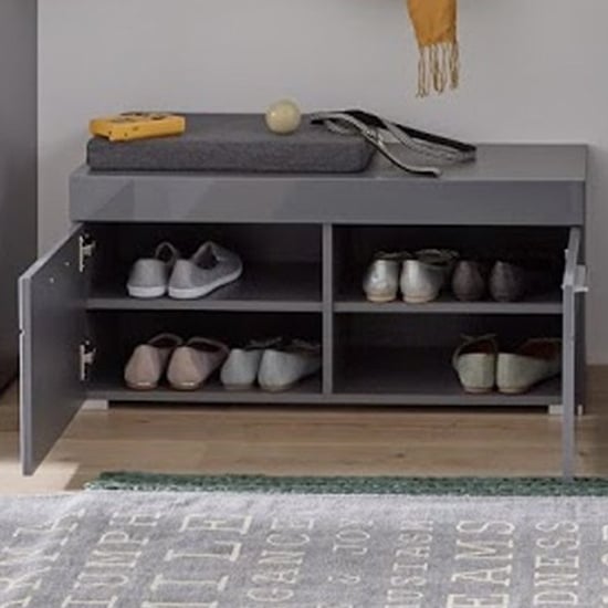 Amanda Shoe Storage Bench In Grey High Gloss_3