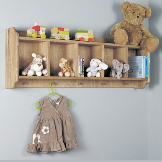 Amila Oak Wooden Wall Shelf with Hanging Pegs 21438
