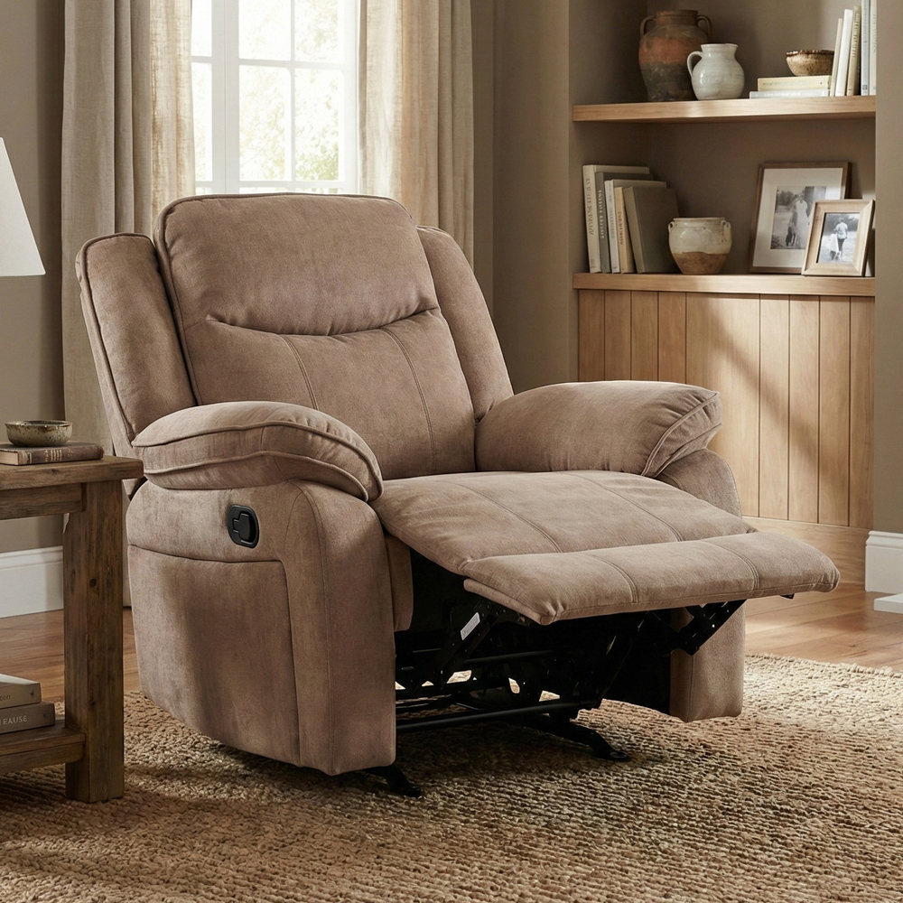 Arvelo Fabric Manual Recliner 1 Seater Sofa in Light Brown