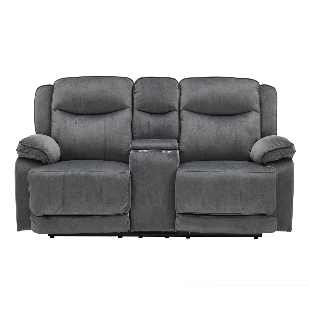 Arvelo Fabric Manual Recliner 2 Seater Sofa with Console in Grey