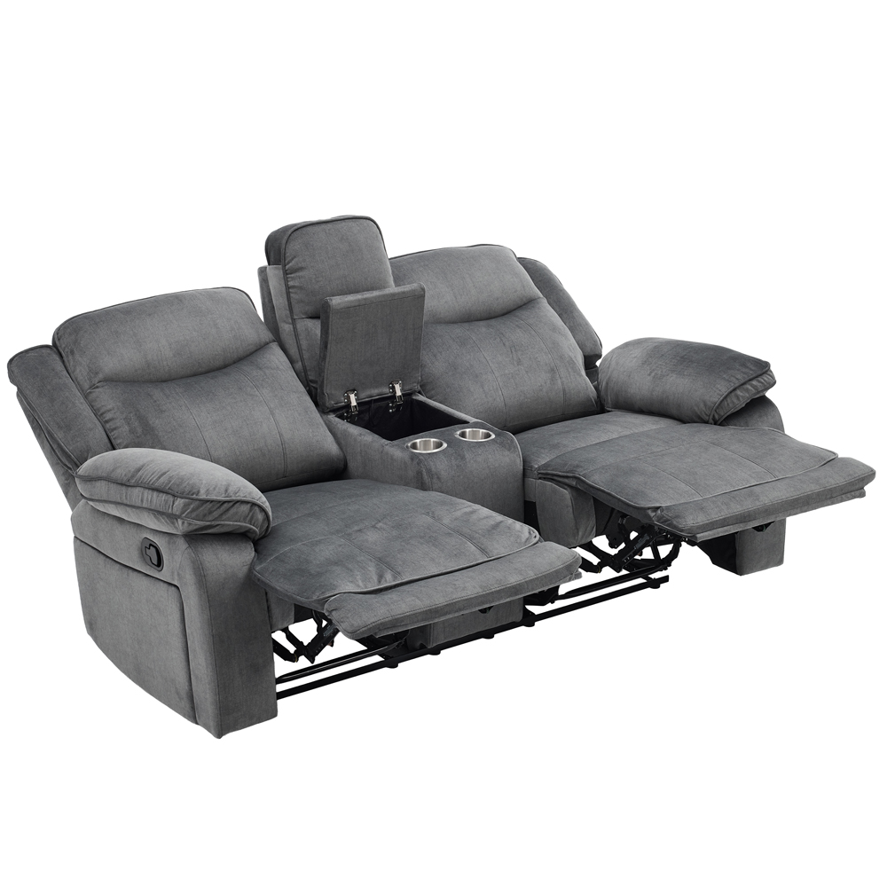 Arvelo Fabric Manual Recliner 2 Seater Sofa with Console in Grey