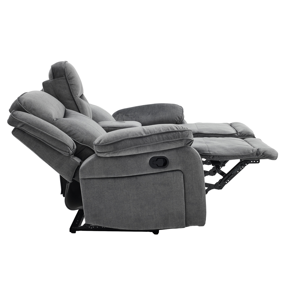 Arvelo Fabric Manual Recliner 2 Seater Sofa with Console in Grey