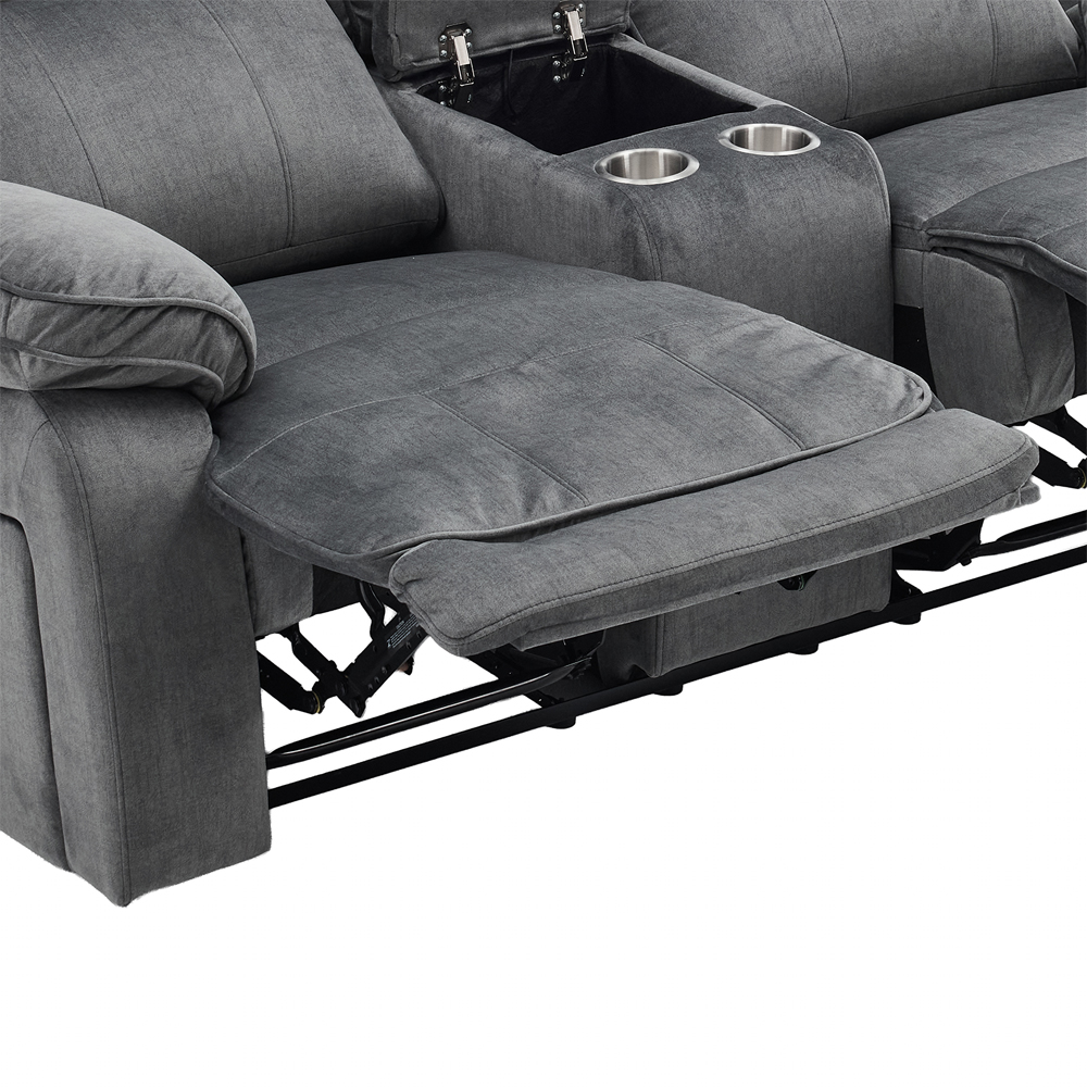 Arvelo Fabric Manual Recliner 2 Seater Sofa with Console in Grey