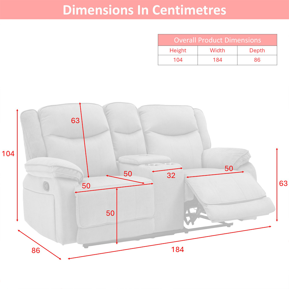 Arvelo Fabric Manual Recliner 2 Seater Sofa with Console in Grey
