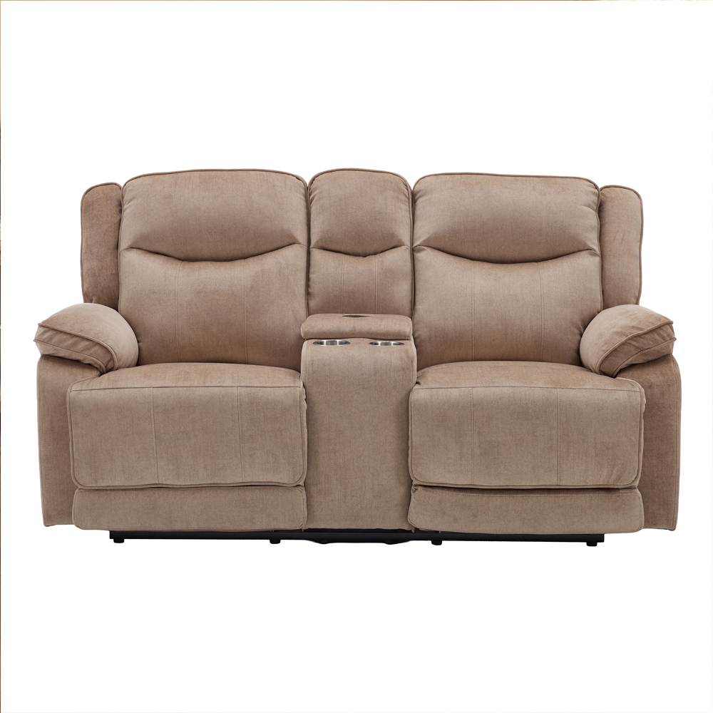 Arvelo Fabric Manual Recliner 2 Seater Sofa with Console in Light Brown