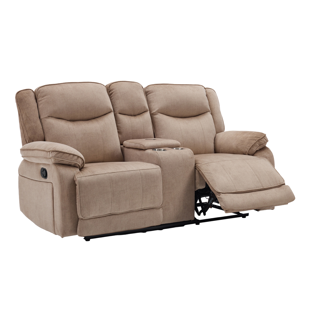 Arvelo Fabric Manual Recliner 2 Seater Sofa with Console in Light Brown