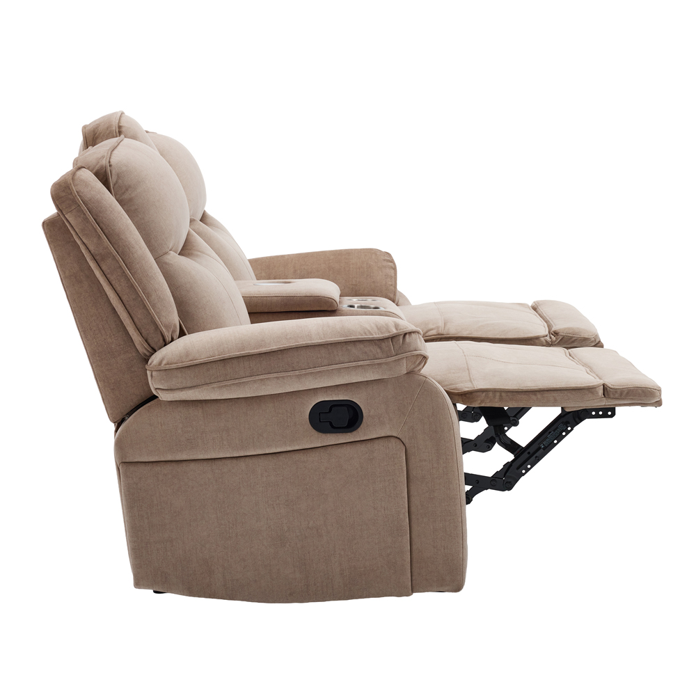 Arvelo Fabric Manual Recliner 2 Seater Sofa with Console in Light Brown