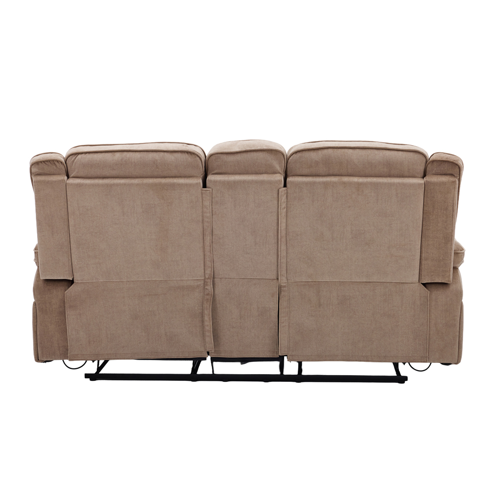 Arvelo Fabric Manual Recliner 2 Seater Sofa with Console in Light Brown