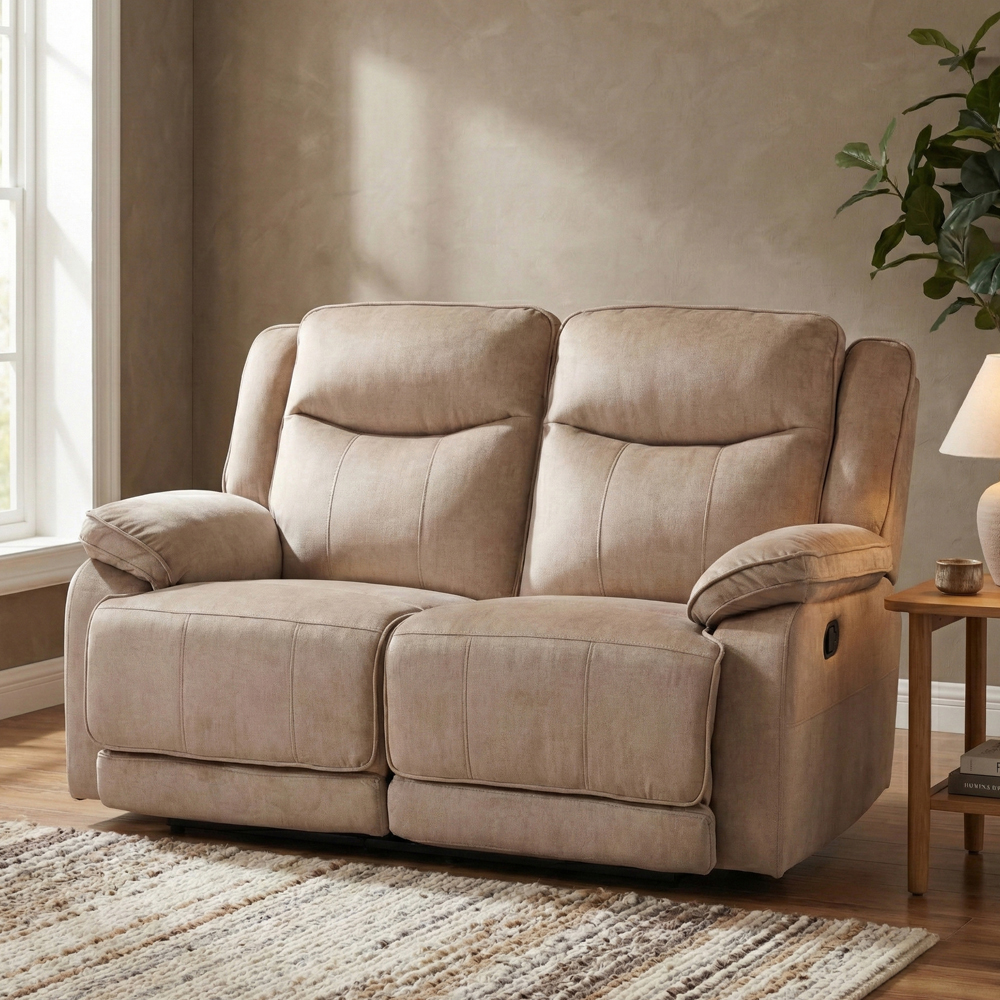 Arvelo Fabric Manual Recliner 2 Seater Sofa in Light Brown