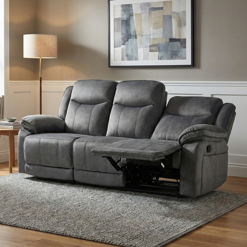 Arvelo Fabric Manual Recliner Sofa Suite in Grey