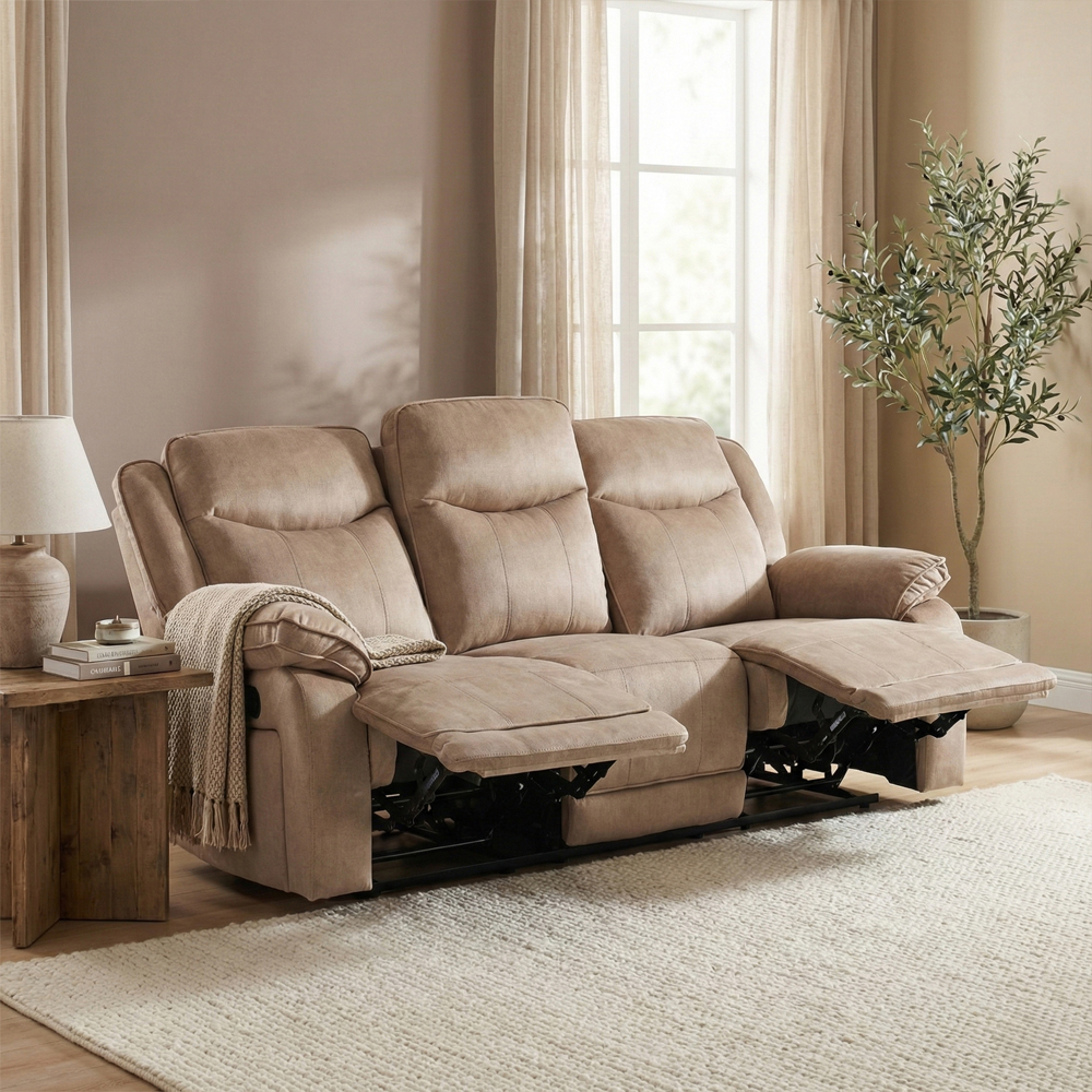 Arvelo Fabric Manual Recliner Sofa Suite in Light Brown