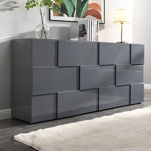 Product photograph of Aspen High Gloss Sideboard With 3 Doors In Grey from Furniture in Fashion