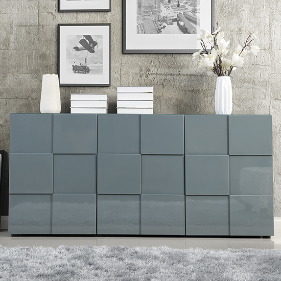 Aspen High Gloss Sideboard With 3 Doors In Grey_2