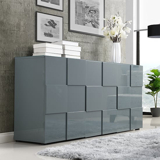 Aspen High Gloss Sideboard With 3 Doors In Grey_1