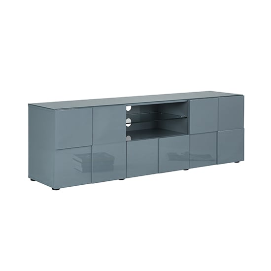 Aspen High Gloss TV Sideboard In Grey With LED Lights_5