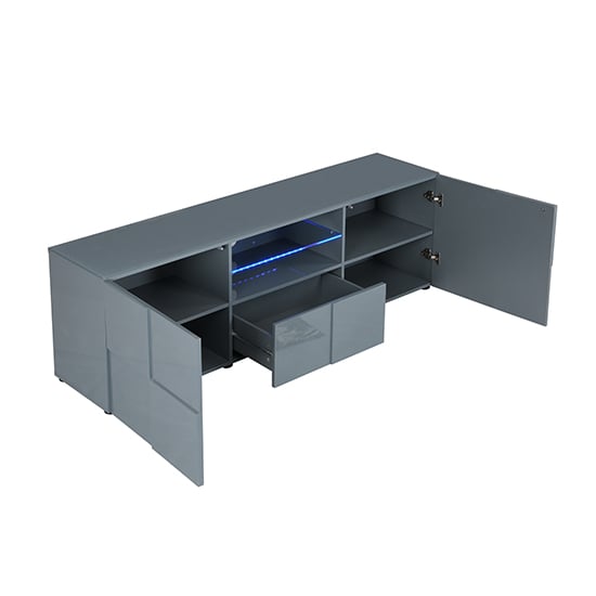 Aspen High Gloss TV Sideboard In Grey With LED Lights_10