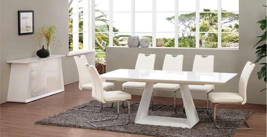 Astrik Extendable Dining Table In White High Gloss With 6 Chairs
