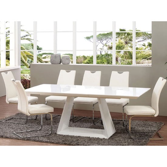 Astrik Extendable Dining Table In White High Gloss With 6 Astrik Extendable Dining Table In White High Gloss With 6 Chairs