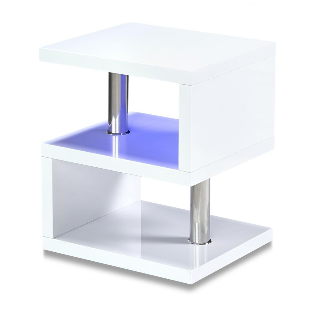 Aston High Gloss Side Table In White with LED