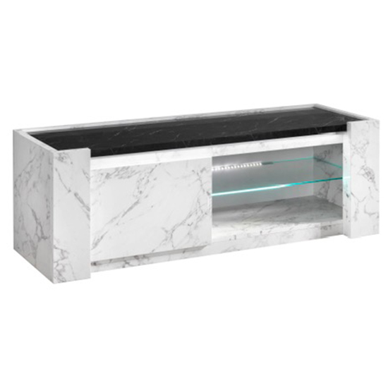Attoria LED Wooden TV Stand In White And Black Marble Effect_3