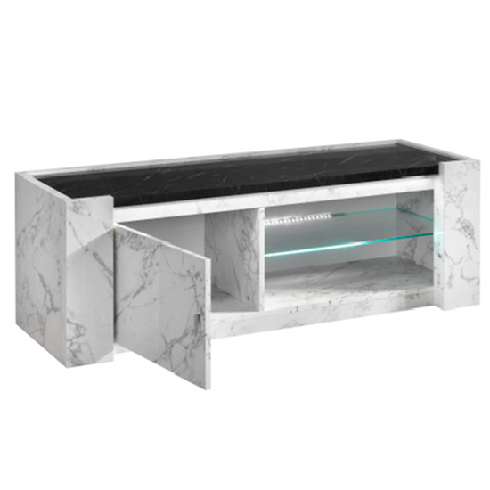 Attoria LED Wooden TV Stand In White And Black Marble Effect_4