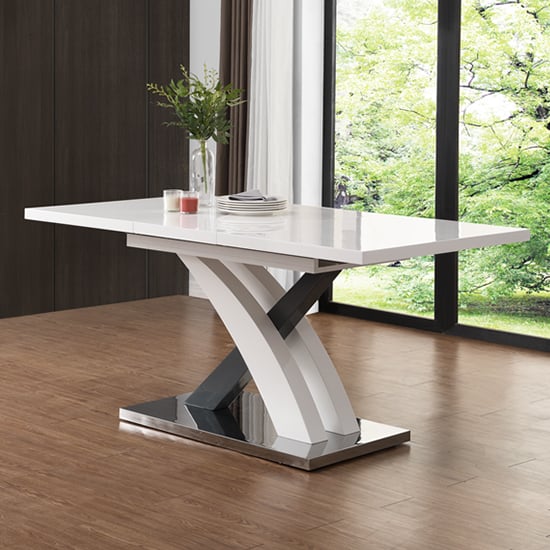 Axara Small Extending Gloss Dining Table In White And Grey_2