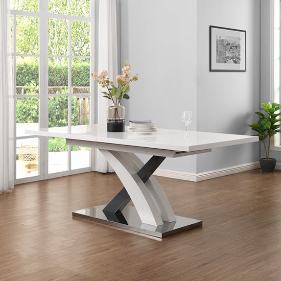 Photo of Axara small extending gloss dining table in white and grey