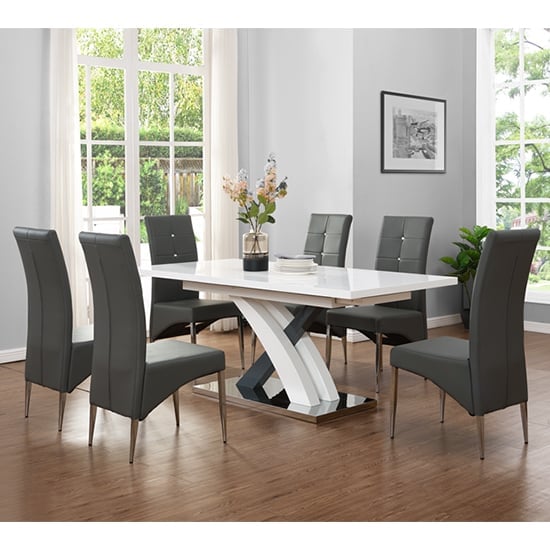 Axara Large Extending Grey Dining Table 6 Vesta Grey Chairs