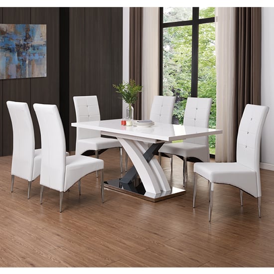 Axara Small Extending Grey Dining Table 6 Vesta White Chairs