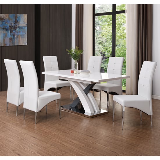 Photo of Axara small extending grey dining table 6 vesta white chairs