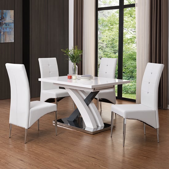 Photo of Axara small extending grey dining table 4 vesta white chairs