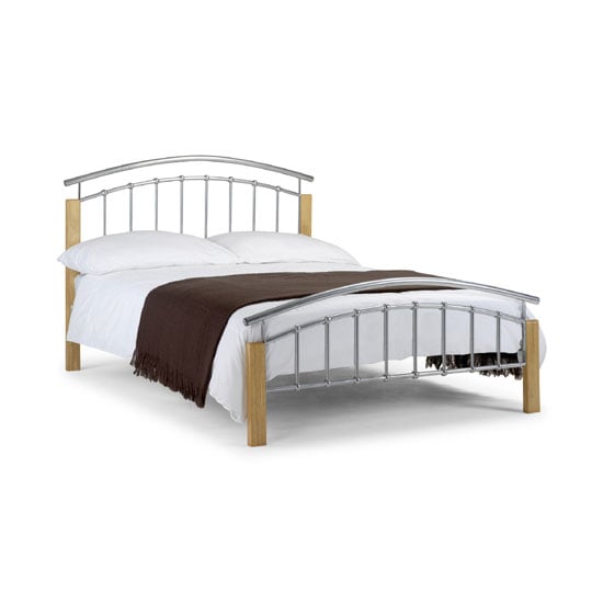 Azzmy Metal Double Bed In Aluminium And Oak Finish 22123