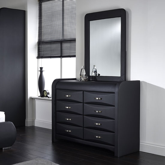 Azari Dressing Table With Mirror In Black Faux Leather Click To Enlarge Azari Dressing Table With Mirror In Black Faux Leather Click To Enlarge