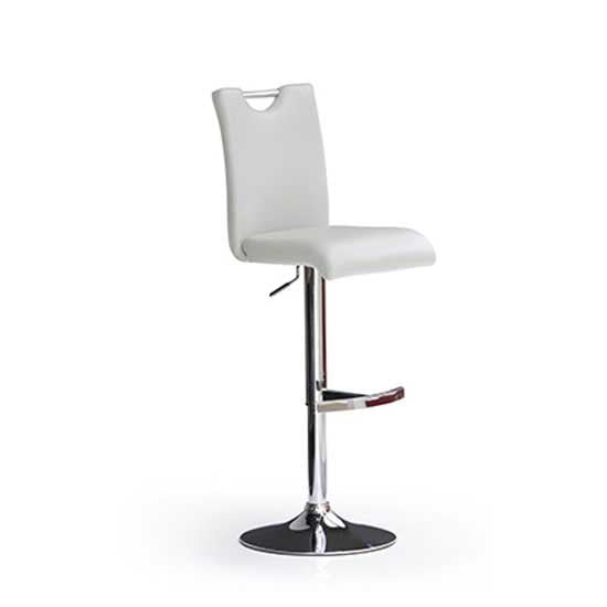 Photo of Bardo white bar stool in faux leather with round chrome base