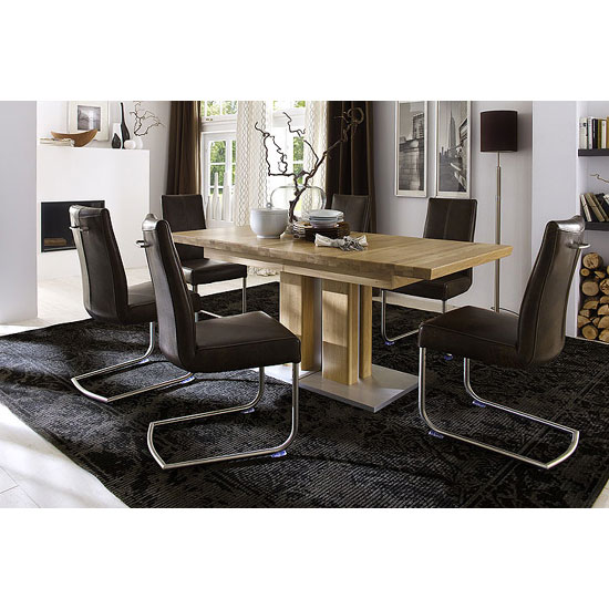View Bari extendable solid oak dining table with 6 flair chairs
