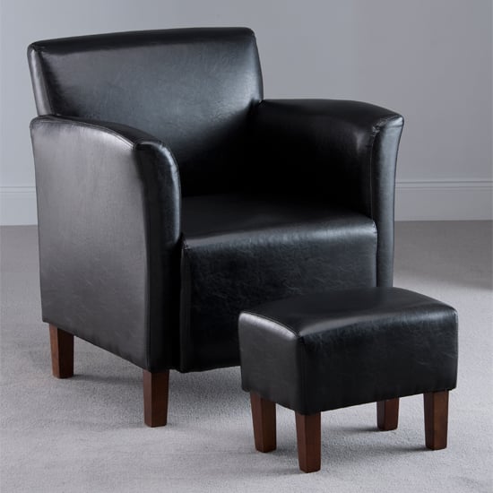 Berkley Black Faux Leather Armchair With Footstool 18574 Berkley Black Faux Leather Armchair With Footstool