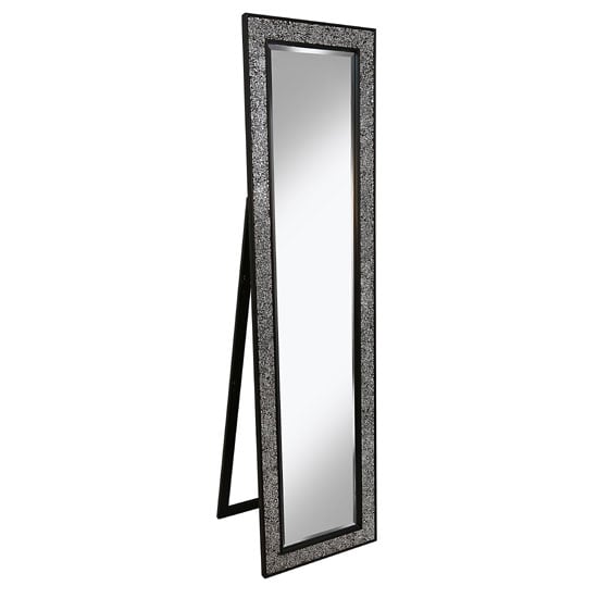 Product photograph of Aliza Floor Standing Cheval Mirror In Black Silver Mosaic Frame from Furniture in Fashion