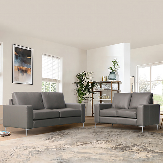 Product photograph of Baltic 3 2 Faux Leather Sofa Set In Dark Grey from Furniture in Fashion