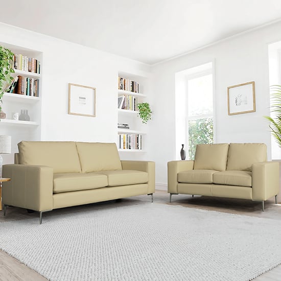 Product photograph of Baltic 3 2 Faux Leather Sofa Set In Ivory from Furniture in Fashion