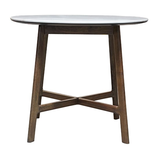 Barcela Round Dining Table With White Marble Top In Walnut