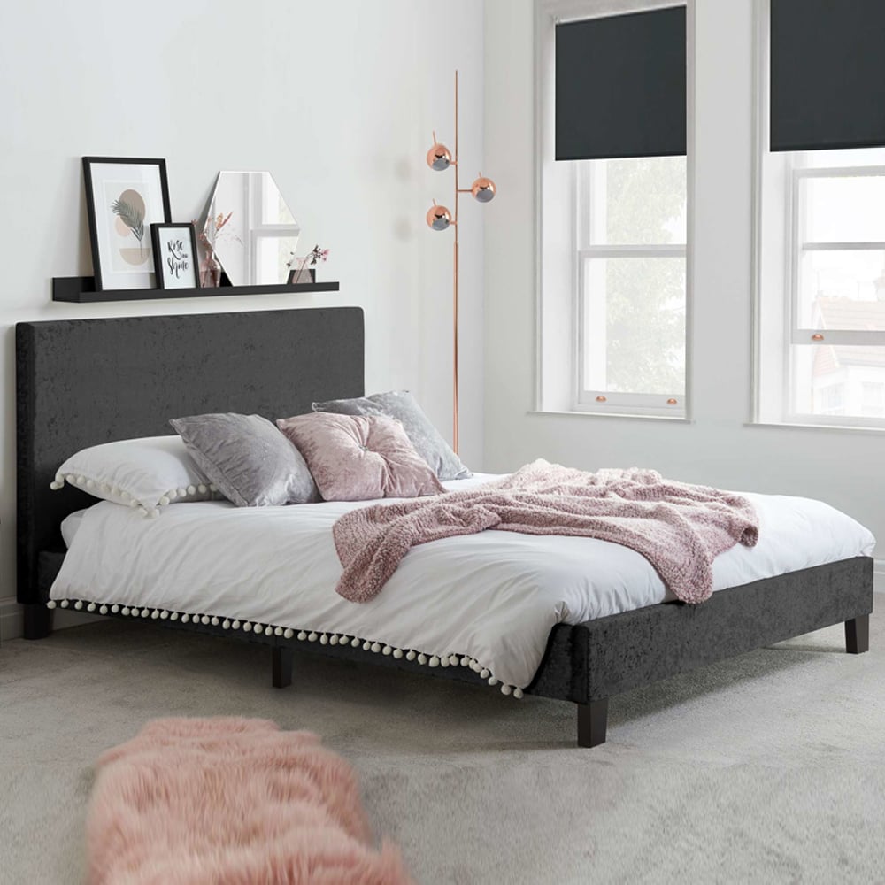 Beano Fabric Small Double Bed In Black Crushed Velvet