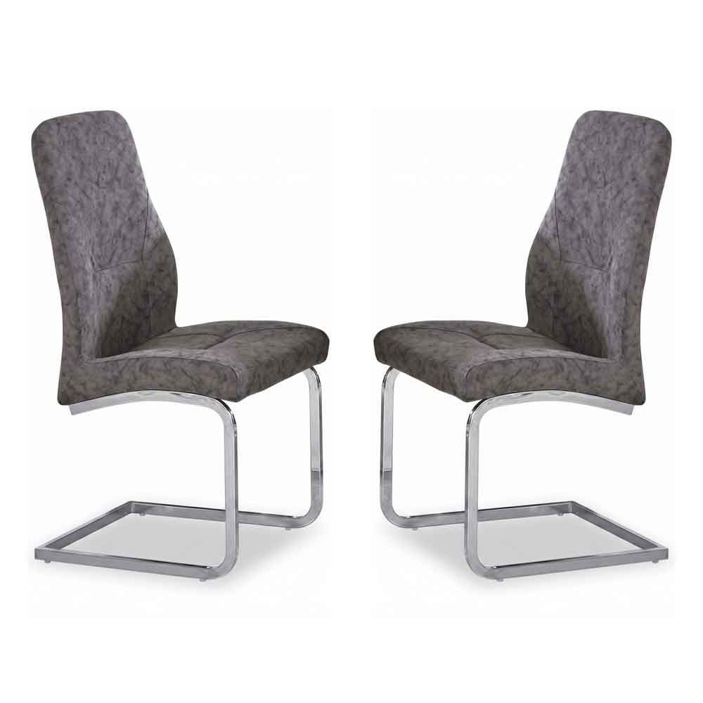 beltran pu leather grey dining chairs with chrome legs in pair-image-132309