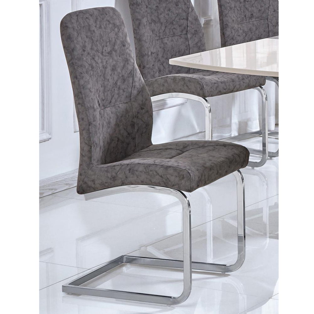 Beltran PU Leather Grey Dining Chairs with Chrome Legs in Pair