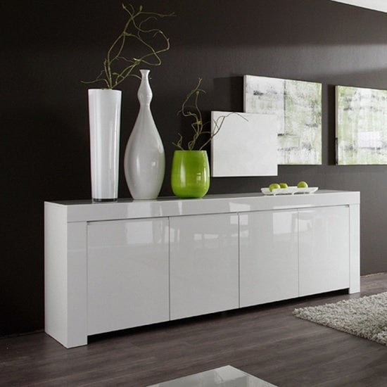 Photo of Benetti sideboard wide in white high gloss with 4 doors