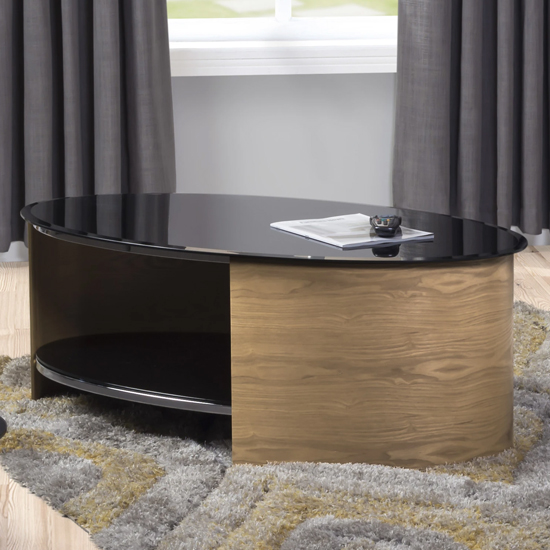 Read more about Bentwood coffee table oval shape in black glass with oak