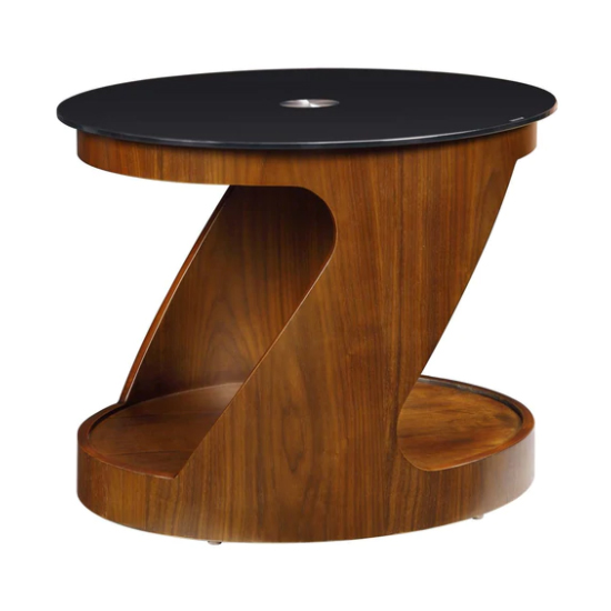 BentWood Side Table Oval In Black Glass Top With Walnut Base_2