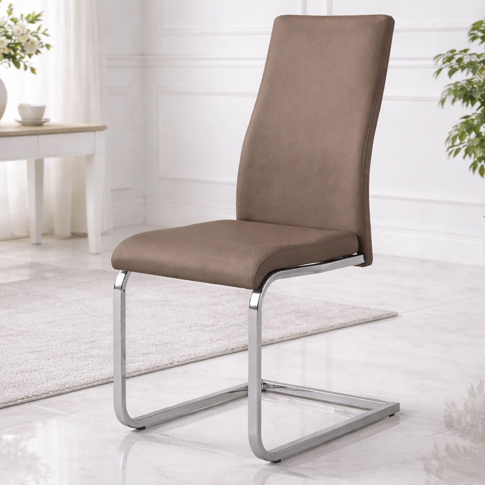 Beverly Cappuccino PU Dining Chair With Chrome Legs In Pair