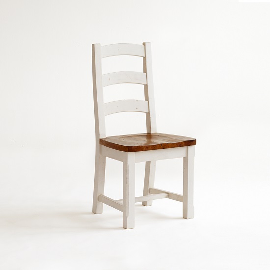 Boddem Dining Chair In White Pine Wood Cottage Style 25358