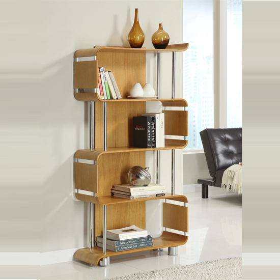 Read more about Herning wooden bookshelf in real oak veneer with chrome tubes